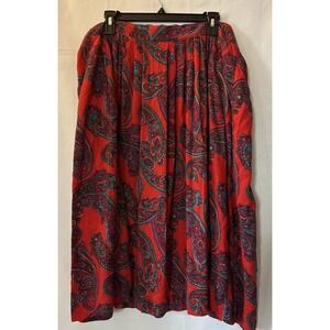 vtg Red Paisley Floral Midi Skirt Sz 26 Cottagecore‎ Gypsy Fairy Singapore Flaw